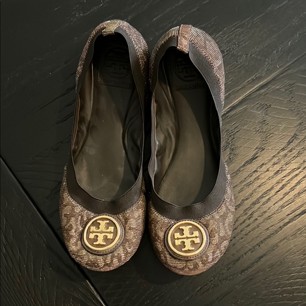 {Tory Burch} Caroline II - Women's Brown/Gold Ballet Flats - size 7